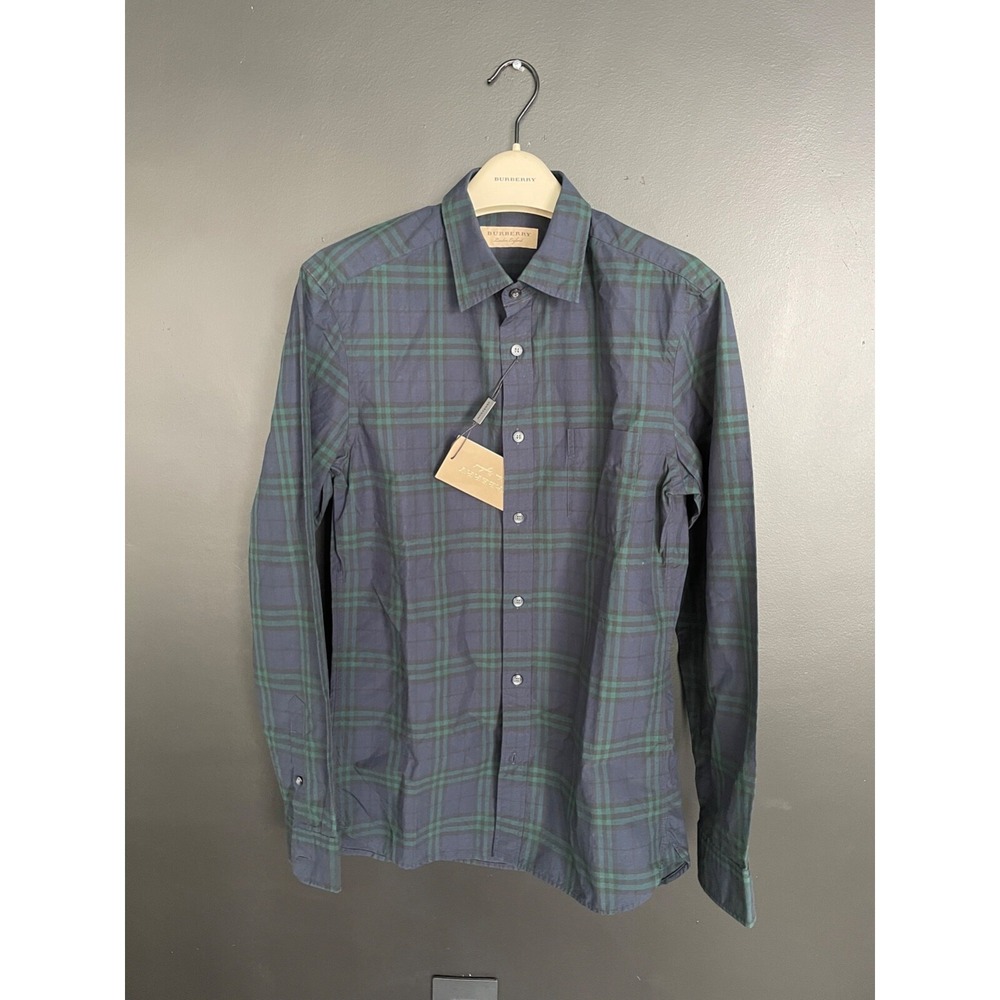Burberry Alexander Men's Ink Blue Checked Cotton Shirt 4066393, X-small